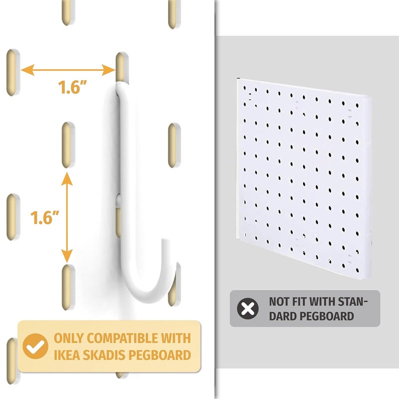 BFPeaky Pegboard Hooks ONLY for IKEA Skadis Pegboard, White, Pegboard Accessories, Compatible with IKEA SKADIS Pegboard, 16 Pack - Image 2